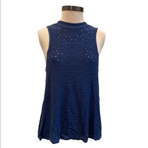 American Eagle Faded Wash Blue Soft & Sexy Eyelet High Neck Swing Tank - NWT - S